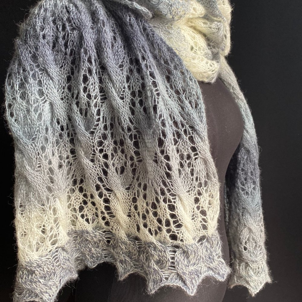 New Hand Knitted Extra Long Lace Stole, Wrap, Long Scarf Shawl Plus Size